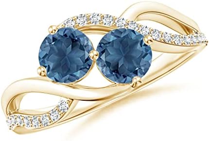 Angara Natural London Blue Topaz Two Stone Ring for Women in Sterling Silver/14K Solid Gold| December Birthstone Jewelry Gift for Her | Birthday| Wedding| Anniversary| Engagement