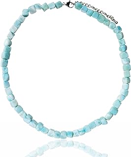 Larimar 6-7mm Irregular Beaded Choker Necklace 16" Natural Stone Beach Beads Healing Crystal Jewelry For Women Men Gift