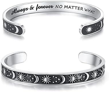 TONY & SANDY Inspirational Bracelets for Women Teen Girls Personalized Gifts for Daughter Granddaughter Mom Sister Friends Stainless Steel Engraved Cuff Birthday Graduation Christmas Gifts