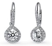 ANGEL SALES 2.00 Ctw Round Cut Diamond Solitaire Drop & Dangle Earrings 14K White Gold Finish For Girls & Women's