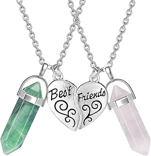 Collier d'Amitié pour 2 Filles en Cristal Naturel avec Pendentifs Demi-Cœur, Taille Ajustable de 54cm, Énergie Positive, Idéal pour Cadeaux d'Anniversaire et Noël