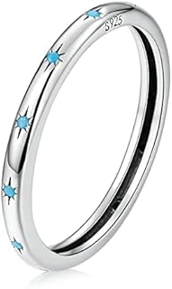 Dtja Turquoise 925 Sterling Silver Rings for Women Girls CZ Blue Birthstone Boho Stackable Band Ring Birthday Wedding Jewelry Gift