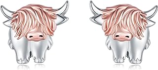 Highland Cow Stud Earrings for Girls 925 Sterling Silver Western Cow Earring Kids Rose Gold Cow Jewelry Animal Earrings Gifts for Women Scottish Highland Cow Gifts Hypoallergenic