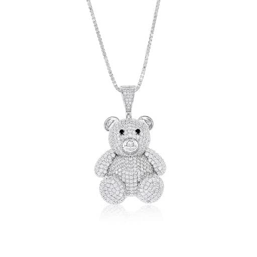Teddy Bear Necklaces for Women - Sterling Silver Necklace with Cubic Zirconia Stones Pendant - Pendant Necklace with 18'' Box Link Chain for Birthday