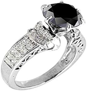 skyjewels 3ct Certified AAA Quality Black Diamond Solitaire Engagement Ring, Wedding Ring with VVS1 White Diamonds