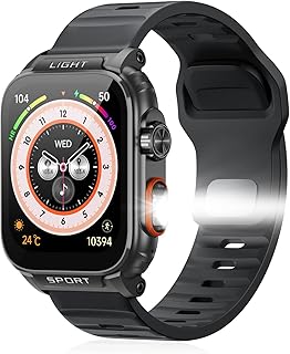 TIFOZEN スマートウォッチ、HD大画面でBluetooth通話や懐中電灯機能付き、屋外活動に最適な120+スポーツモード搭載、防水仕様。