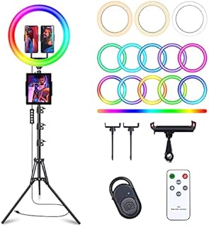 Herrfilk Bluetooth-Enabled 13" LED Selfie Ring Light with 63" Aluminum Alloy Tripod Stand, 3 Universal Phone Holders, and Musical Rhythm Mode - Perfect for Diverse Photo, Video, and Makeup Needs