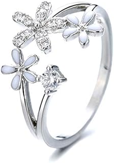 Daisy Flower Cluster Open Rings for Womens Teens Girls Cubic Zirconia Minimalist Thin Band Adjustable Finger Expandable Wrap Sparkly CZ Fashion Hypoallergenic Statement Wedding Blue Stacking Dainty