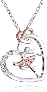 925 Sterling Silver Heart-Shaped Ballerina Silhouette Dancer Necklace with Box Chain & Lobster Claw Clasp, Accented with Cubic Zirconia - Perfect Jewelry Gift for Women