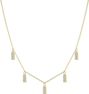 18K Gold Plated Dainty Dangle Charm Choker Necklace,Tiny Cute Butterfly/Elephant/CZ Bar/Disc/Star/Teardrop/Pearl Drop Dangling Station Necklaces for Women,16"