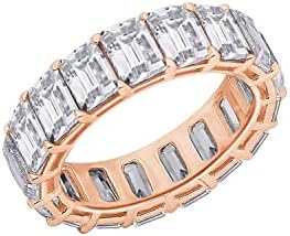 Eternity Ring For Women 14K Yellow Gold, Rose Gold, Platinum Plated 925 Sterling Silver Infinity Band | 10.30 Carats Emerald Cut Cubic Zirconia CZ Diamond Stimulant (Yellow, 10)
