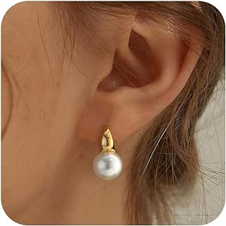 Chic 14K Gold Plated Sterling Silver Clip-On Pearl Earrings with Hinged Hoop for Women - Dangle Design