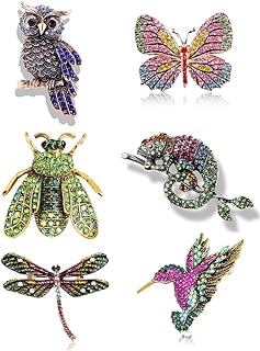 6 Pcs Women Brooches Bulk Set Rhinestone Colorful Animal Pin Crystal Vintage With Butterfly Owl Hummingbird Chameleon Dragonfly Brooch Pin Animal Shape Brooch Pins For Women Girls