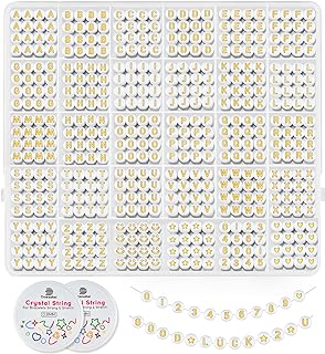 Dowsabel Gold Letter Beads for Bracelets, Acrylic Round 4x7mm, Jewelry Making Kit for Teen Girls, Creativity Booster