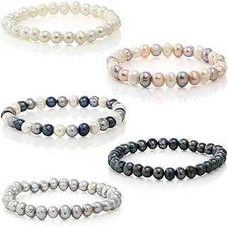 Multi-Colored Freshwater Pearl Stretch Bracelet Set on Box Chain for Women, Set of 5, Gift-Ready, Versatile Design