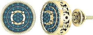 Dazzlingrock Collection 0.15 Carat (ctw) Round Blue Diamond Milgrain Edge Layered Circle Cluster Vintage Stud Earrings for Women | 18K Yellow Gold