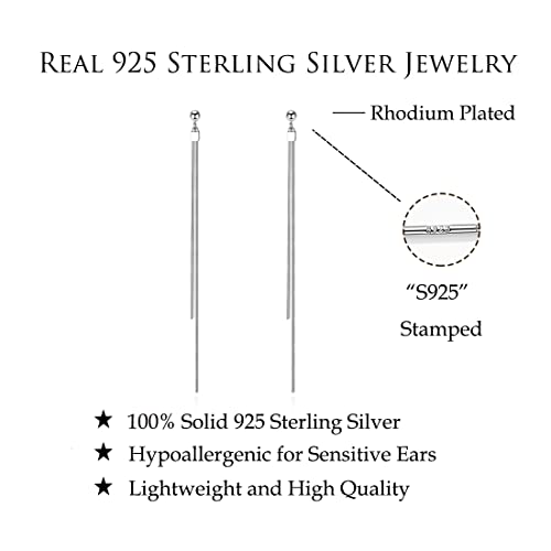 Reffeer Solid 925 Sterling Silver Tassel Chain Dangle Earrings for Women Girls Long Dangle Drop Earrings Line Minimalist
