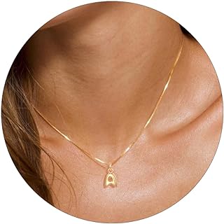 Lobster Claw Clasp Dainty Beaded Necklace, 14K Gold Plated Choker with Customizable Pendant, Trendy Box Chain Jewelry for Women and Girls - Gold Initial Design by KOHOTA