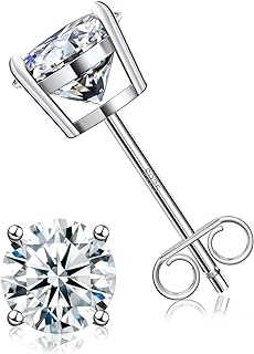 Stud Earrings for Women Men Girl,COMOSO 5A Diamond Cubic Zirconia Round Cut Lab Created Diamond 24K White Gold Plated S925 Sterling Silver Earrings Promise Birthday Christmas Gift(1CT 1.6CT 2CT 4CT)