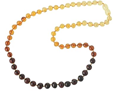 Authentic Baltic Amber Bead Necklace - Vibrant Rainbow Pattern, Ball Chain, Lobster Clasp, Handpicked from Lithuania - Ideal Length of 21.7 inches for Men & Women