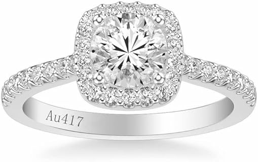 10K Solid Gold Halo Engagement Rings for Women White Gold 1-1/4 Carat (ctw) Moissanite Engagement Rings Wedding Anniversary Promise Rings for Her