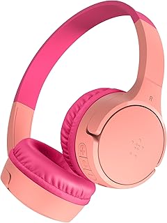 Belkin Barbie Kopfhörer mit Bluetooth und integriertem Mikrofon, 30 Std. Spielzeit, rosa, für Kinder ideal für Schule und Ferien, mit lustigen Aufklebern – Over-Ear Design