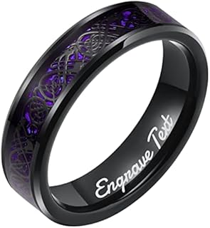 King Will Dragon Custom 6mm 8mm Purple Green Red Blue Personalized Celtic Dragon Tungsten Carbide Ring Engrave Wedding Band for Men Comfort Fit