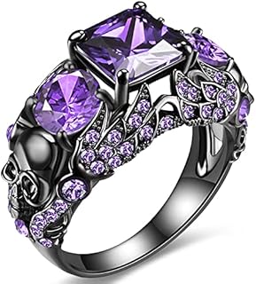 Vintage Gothic Skull Rings Heart Cubic Zirconia Crystal Biker Cocktail Party Rings for Women Halloween Christmas Gifts