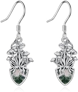 TIGER RIDER Mushroom Drop Earrings 925 Sterling Silver Moss Agate/Amethyst/Moonstone Gemstone Jewelry for Women Birthday Christmas Gift