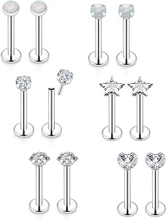 Vsnnsns 20G 18G 16G Push in Lip Rings Stainless Surgical Steel Labret Jewelry Monroe Lip Ring Nail Cartilage Tragus Helix Earrings Studs Nose Ring Medusa Piercing Jewelry For Women Men Opal CZ 6 Pairs