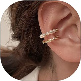 Pearl Ear Cuff Hoop Earrings for Women Gold Vintage Layered Ear Cuff Non Piercing Pearl Earrings for Teen Girls Cartilage Hoop Clip on Earrings Minimalist Jewelry Gifts