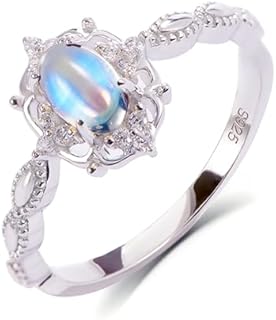 Natural Moonstone Lab Growth Alexandrite Gemstone Genuine 925 Sterling Silver Ring for Women 4 * 6 Oval Women's Ring for Engagement Wedding Ring