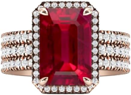 Art Deco 6.5 CT Emerald Cut Ruby Engagement Ring 925 Silver/10K/14K/18K Solid Gold Ruby Wedding Ring Set Antique Ruby Wedding Ring Set Vintage Ruby Bridal Ring Set Anniversary Ring Promise Ring, Rose
