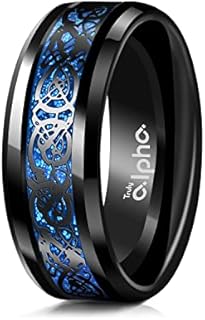 Mens Rings - Celtic Dragon Wedding Band | 8mm Mens Titanium Wedding Bands | Beveled Edges Men's Rings | Polished Titanium Rings For Men | Mens Wedding Band | Carbon Fiber Wedding Rings For Men