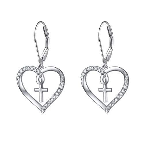 Valentines Day Gifts S925 Sterling Silver Heart Dangle Drop Leverback Clasp Lever back Earrings for Women Girl