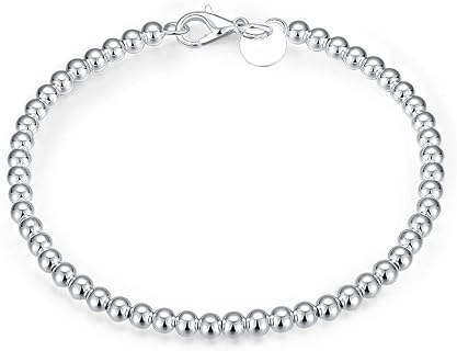 Sterling Silver 4MM Bead Ball Strand Bracelet- Handmade Ball Bracelet, Silver Beads Bracelet for Mens Women