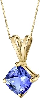 14K Yellow Gold Tanzanite Solitaire Pendant Necklace with Box Chain and Spring Ring Clasp for Women, AAA Cushion Cut Design