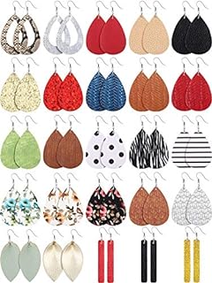 25 Pairs Faux Leather Earrings Teardrop Dangle Earrings Lightweight Leaf Earrings for Valentine's Day