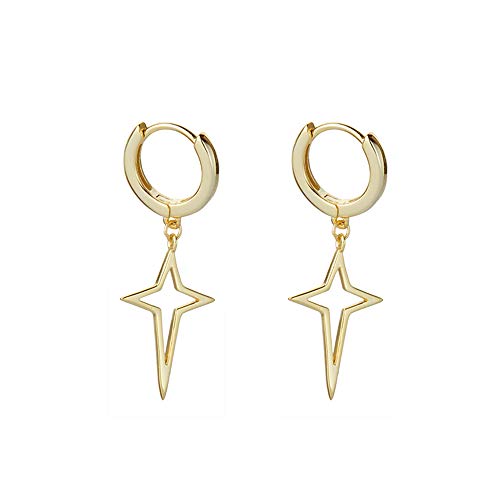 Minimalist Cross Hollow Star Dangle Drop Small Hoop Earrings for Women Girls Men 925 Sterling Silver Charms Huggie Constellation Tiny Star Cartilage Studs Earring Pierced Ear Filigree Crucifix Jewelry