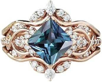 2 Carat Color-Change Alexandrite Engagement Ring Set for Women in 10K/14K/18K Gold or Silver, Perfect Jewelry Gift for Wife or Girlfriend