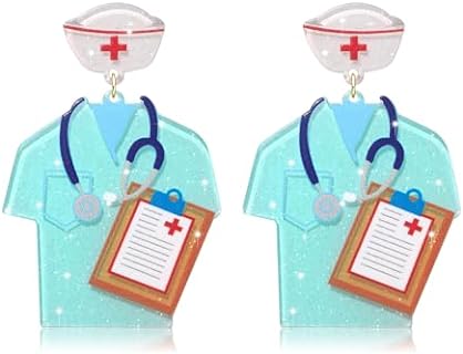 Acrylic Zinc Alloy Nurse-Themed Dangle Earrings, Hypoallergenic Nurse Appreciation Gifts for Women, Vibrant Blue and Pink Uniform Motif