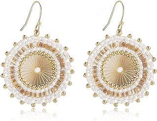 Hand-Woven Colorful Bead Hoop Earrings with French Wire for Women and Girls, Summer Beach or Daily Wear