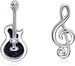 BG&WLing 925 Sterling Silver Guitar Music Note Stud Earrings Hypoallergenic Small Sleeper Statement Earring Studs Dainty Jewelry Gifts for Women Teen Girls Sensitive Ears