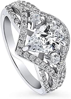 BERRICLE Sterling Silver Woven Wedding Engagement Rings Cubic Zirconia CZ Statement 3-Stone Cocktail Ring for Women, Rhodium Plated Size 4-10