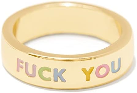 tenghong2021 Gold Polished F**k You Mushroom Flower Ring Y2k Enamel Ring Stackable Knuckle Joint Ring for Women Girl Personality Jewelry
