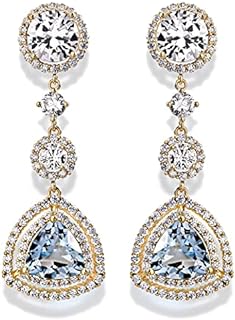 Mothers Day Gifts Sky Blue Created Aquamarine Earrings Gold Dangle Earrings for Women, Drop Chandelier Earrings Jewelry Gift