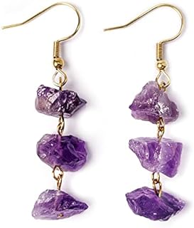 Amethyst Crystal Earrings Dangle for Women Handmade Real Raw Crystals Citrine Rose Quartz Green Fluorite Purple Pink Natural Healing Crystal Jewelry Stone Clear Earrings Gifts for Girls