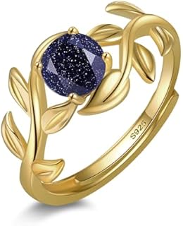 Women's Sterling Silver Blue Sandstone Vine Engagement Ring - Natural Moss Agate Adjustable Promise Ring