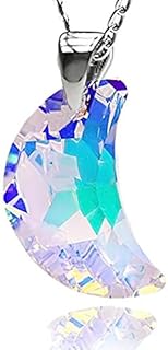 Moon Necklace for Women made with Imitation of Crystals Aurora Borealis Crescant Element and Sterling Silver 925,18inches