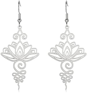 TEAMER Stainless Steel Lotus Flower Dangle Earrings Bohemian Drop Earring Unique Geometric Jewelry for Women